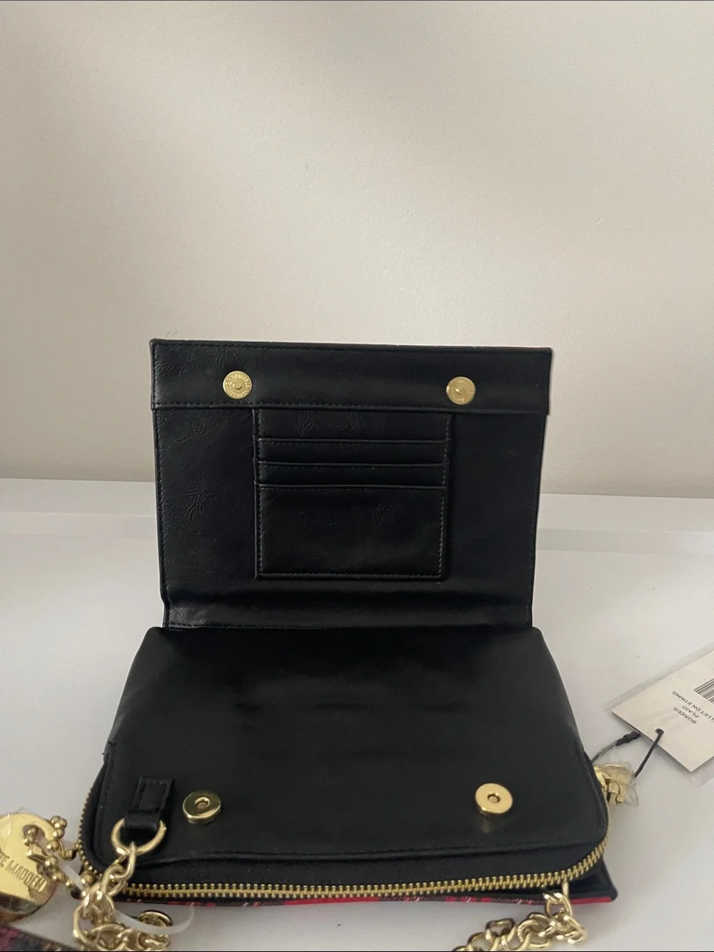 Steve Madden Red and Black Plaid Crossbody Bag with Gold Accents